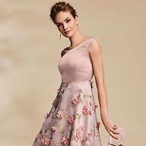 3D Floral Lace Organza Mini Dress in Blush Pink XS